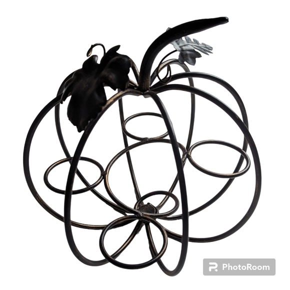 Pumpkin Candle Holder Decorative Metal Sculpture Black Bronze Fall Harvest Decor - Picture 11 of 12
